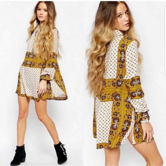 Free People Changing Times Mixed Print Tunic Dress Size Medium - Picture 1 of 8